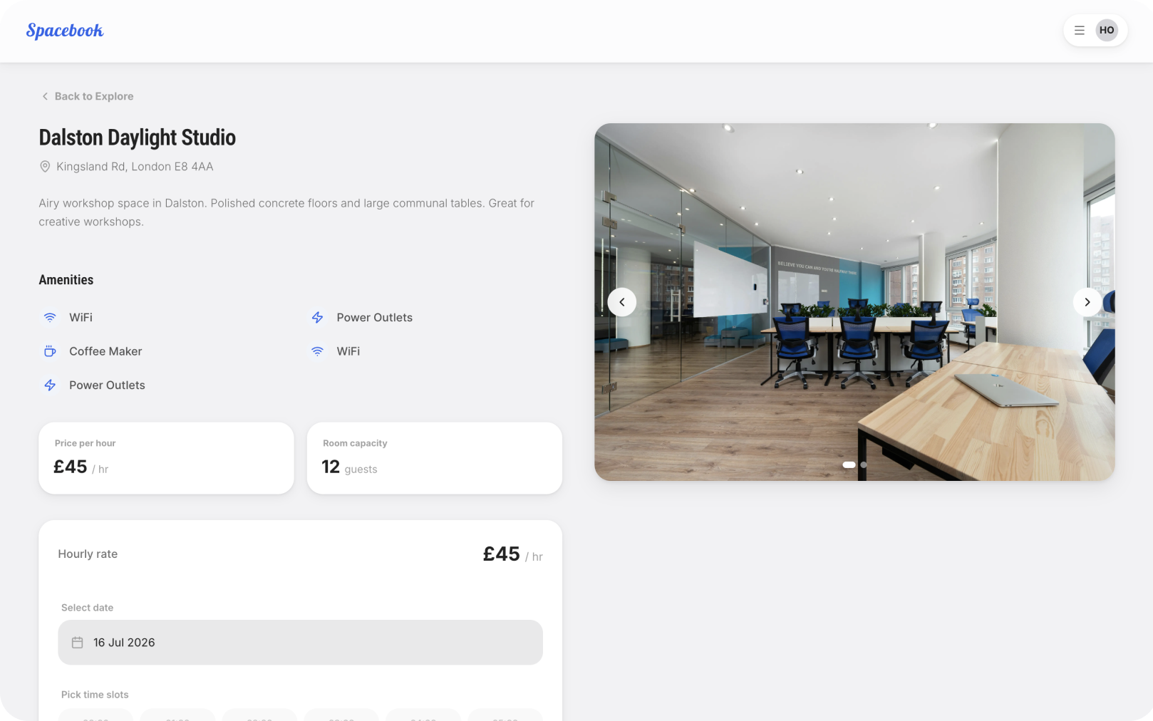 Spacebook Listing Detailed Page