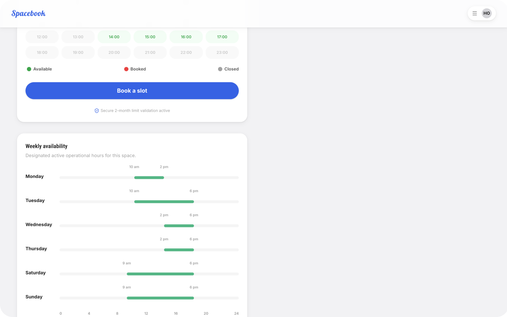 Spacebook Listing Booking Slots