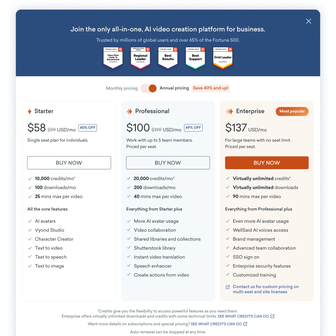 Redesigned pricing table side-by-side comparison