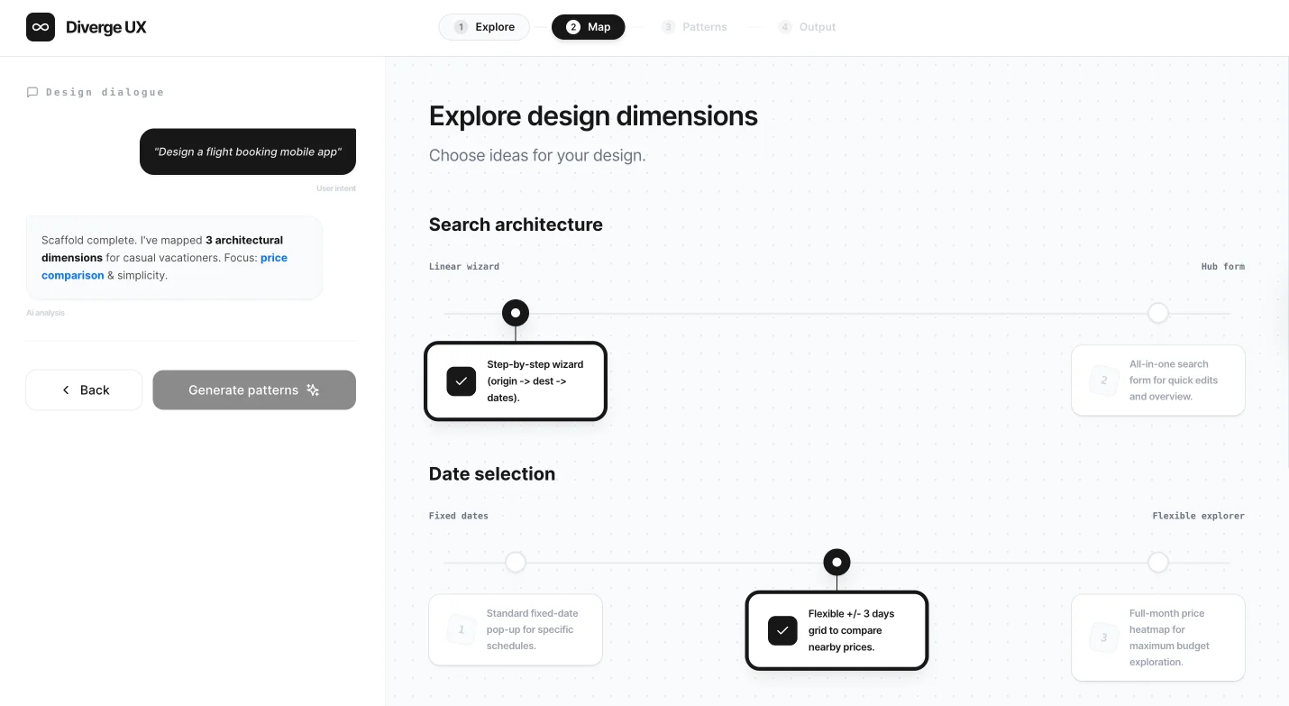 Diverge UX Dimension Explorer Screen